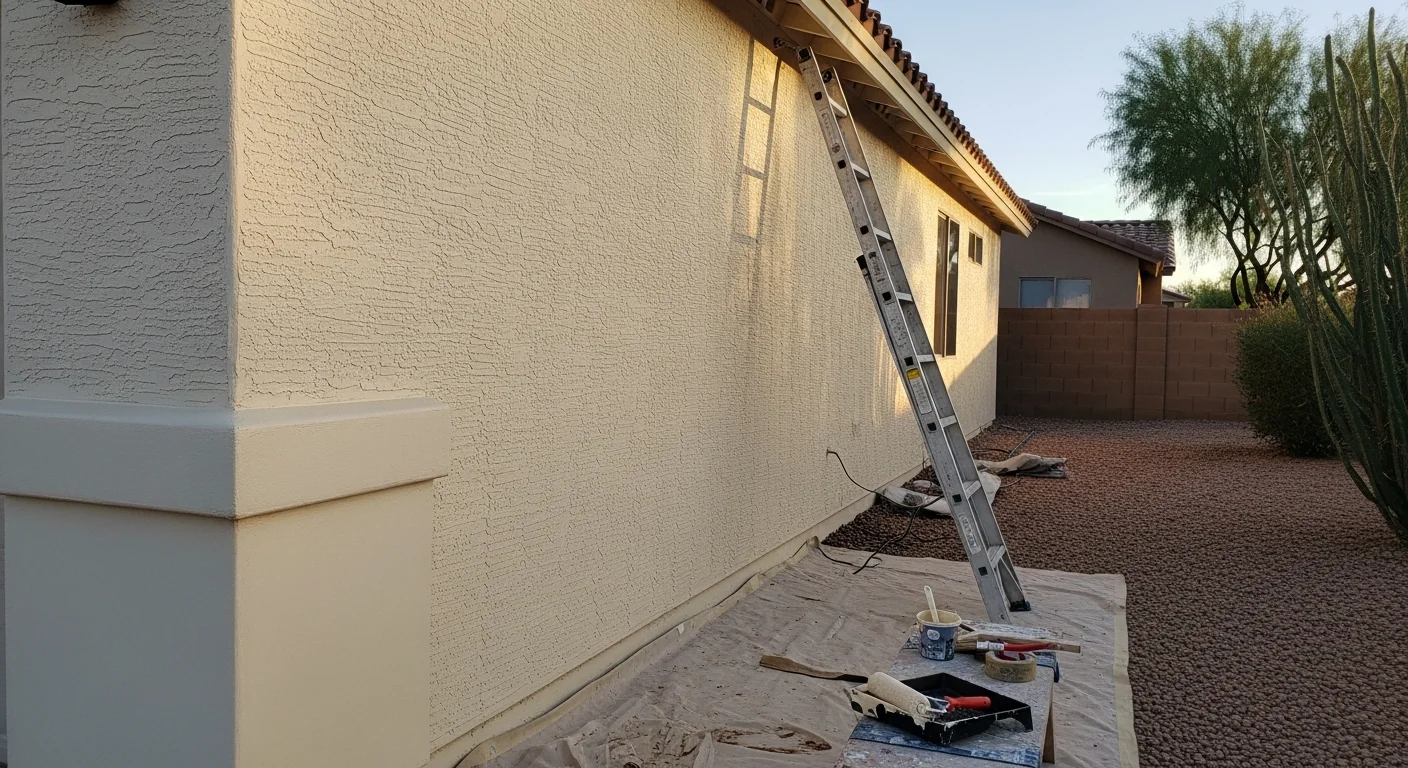 Professional painter applying exterior paint to residential home in Phoenix
