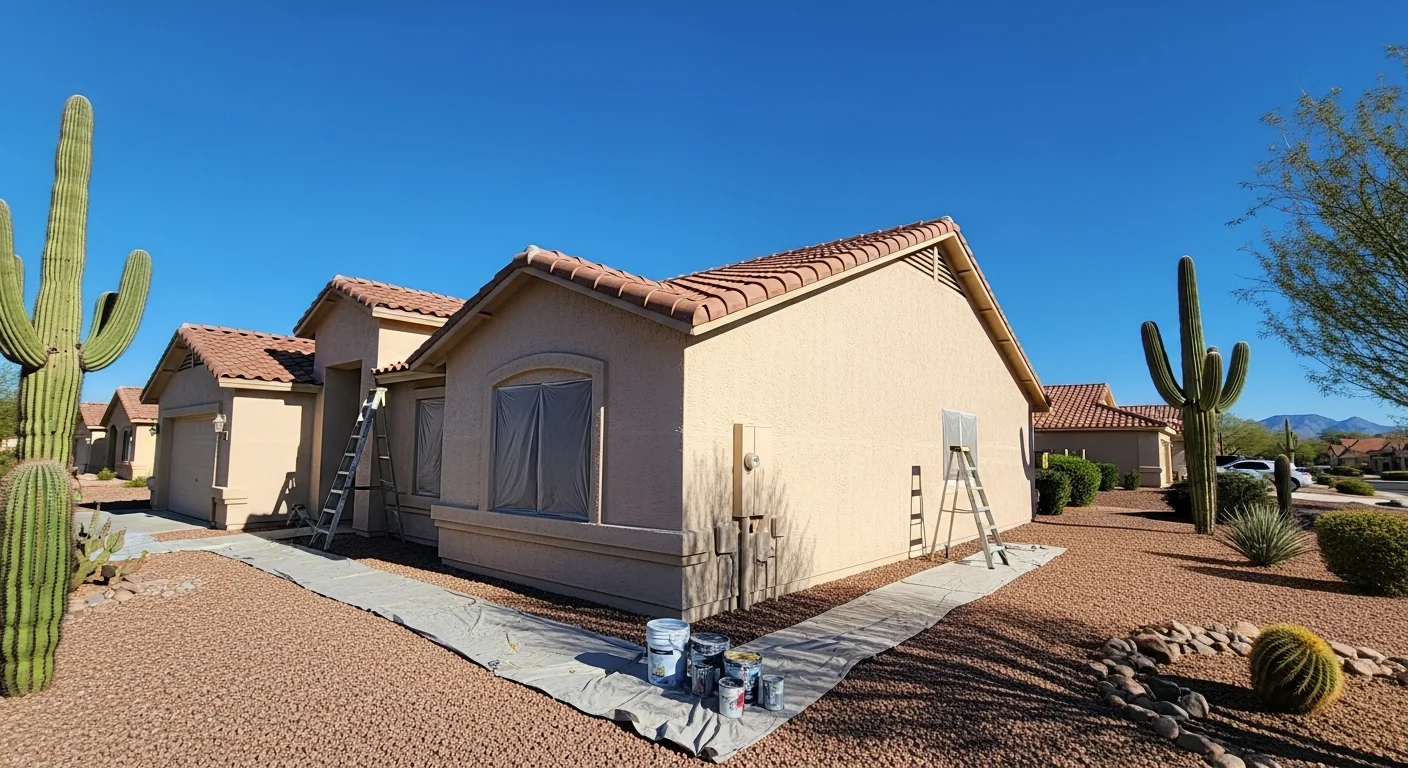 Residential home in Phoenix neighborhood with desert landscaping and clear blue sky.
