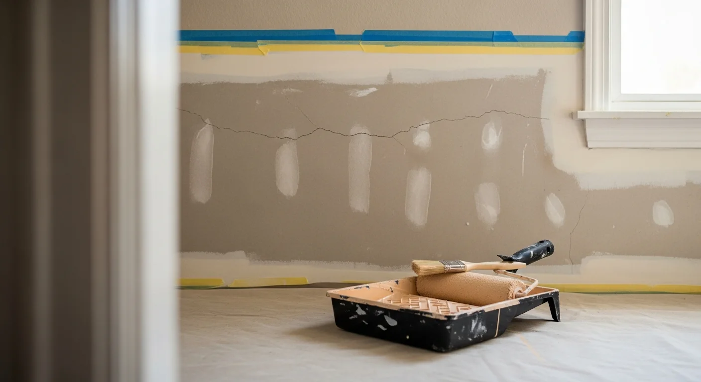 A freshly painted living room interior in a Phoenix home showing smooth, even walls in a warm neutral tone with clean trim lines. Natural desert light comes through the windows, highlighting the consistent finish on the walls and ceiling.